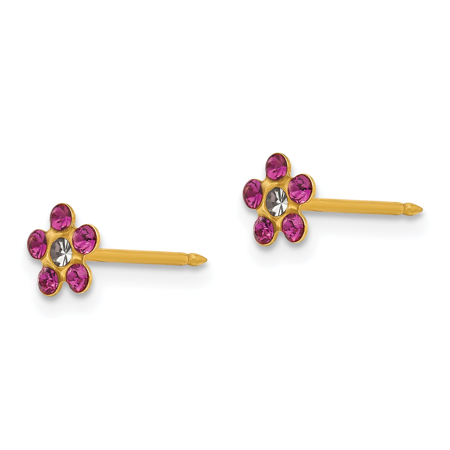 14K Gold February Birthstone Flower Earrings with Purple Crystal  Elegant Button Style Secondary image