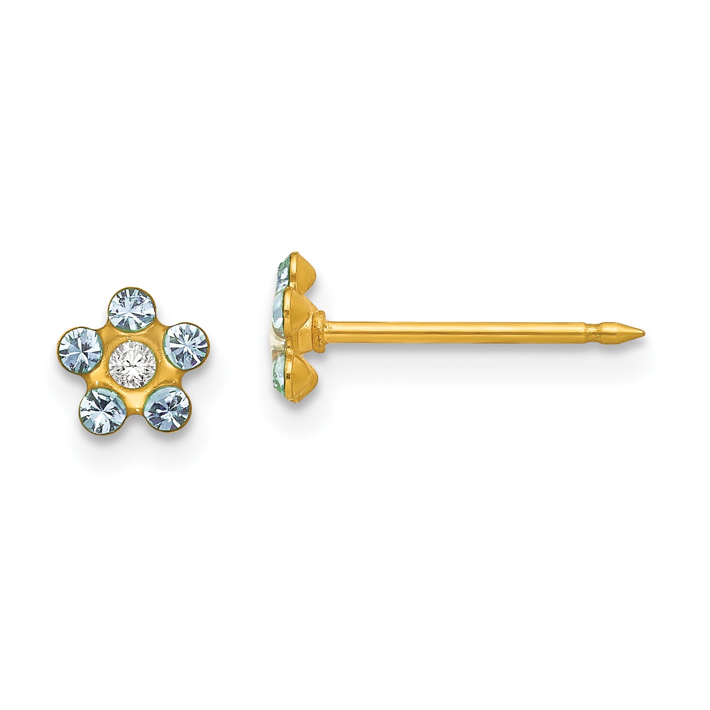 Inverness 14k March Lt Blue Crystal Birthstone Flower Earrings
