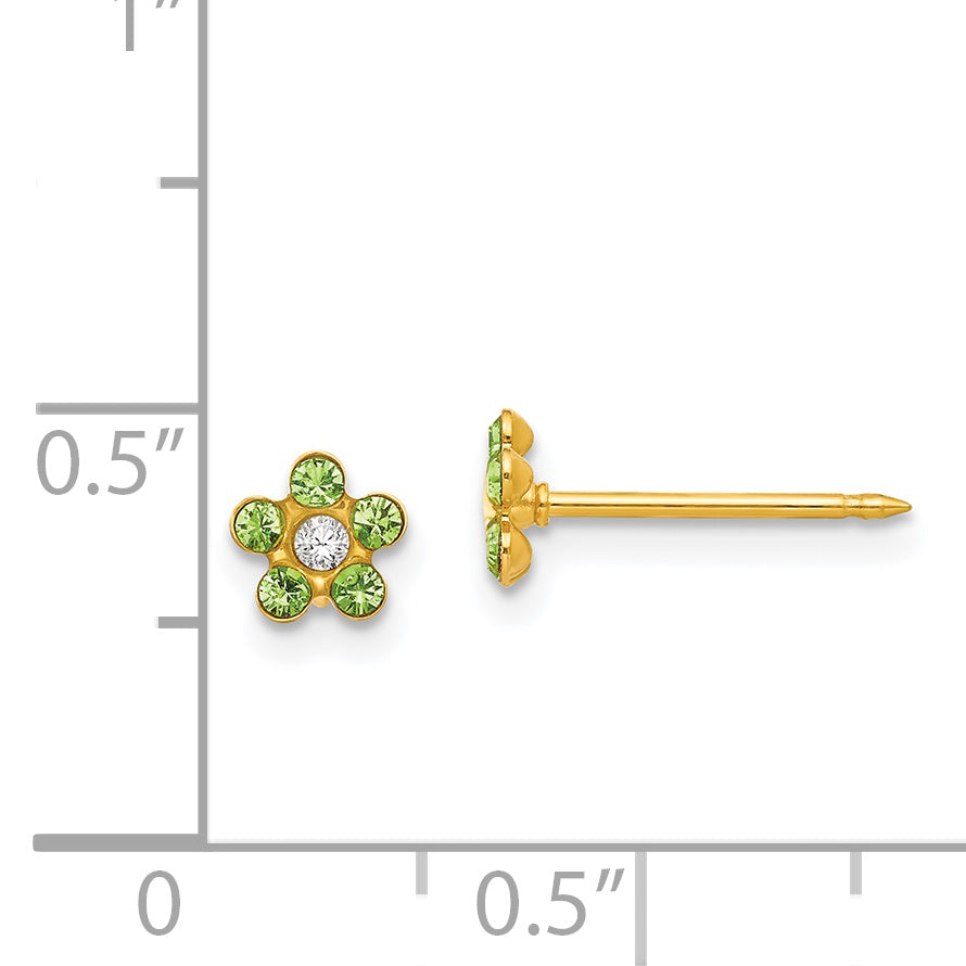 14K Gold August Birthstone Flower Earrings with Light Green Crystal  Elegant Post & Push Back Style