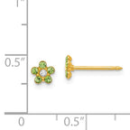 14K Gold August Birthstone Flower Earrings with Light Green Crystal  Elegant Post & Push Back Style
