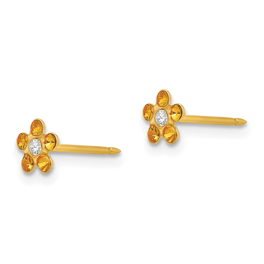14K Gold November Birthstone Yellow Crystal Flower Earrings for Women