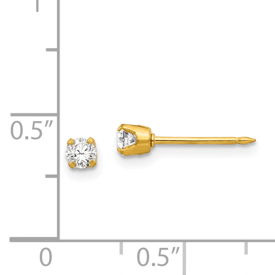 CZ Piercing Stud Earrings in 14K Yellow Gold, 3mm