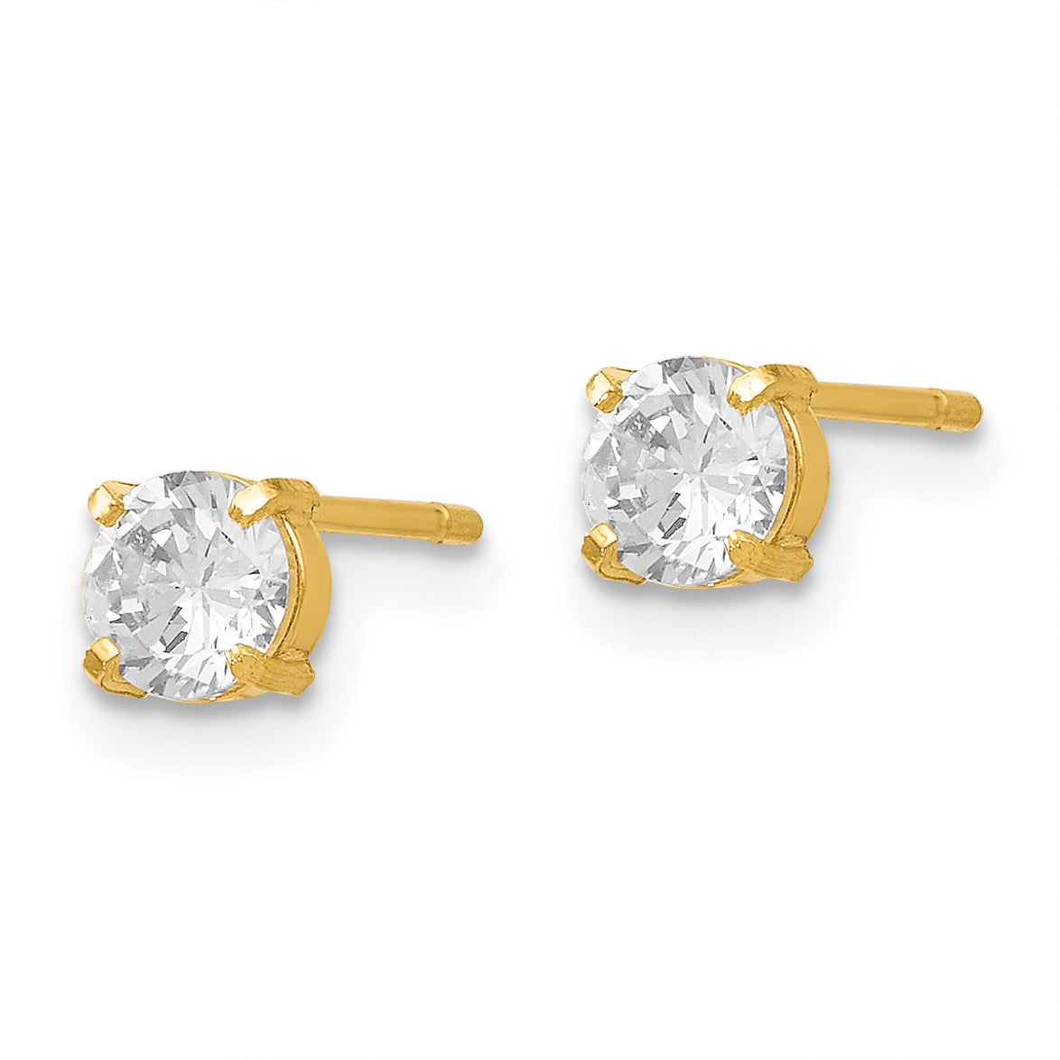 14K Gold CZ Stud Earrings 4mm with Polished Finish and Prong Set Secondary image