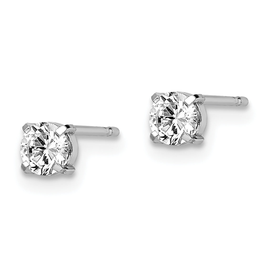 14K White Gold CZ Stud Earrings, Polished 4mm Round, Elegant & Timeless