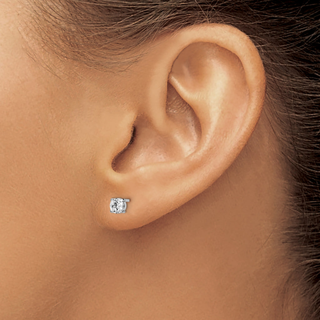 14K White Gold CZ Stud Earrings, Polished 4mm Round, Elegant & Timeless