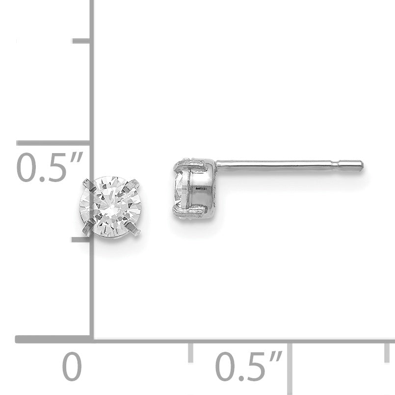 14K White Gold CZ Stud Earrings, Polished 4mm Round, Elegant & Timeless