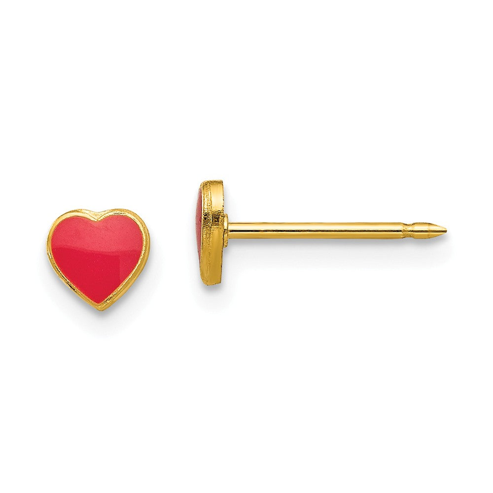 24k Gold Plated Red Enamel Heart Earrings with Solid Button Design Main image