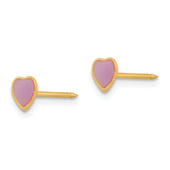 14K Gold Purple Heart Epoxy Button Earrings for Women Elegant & Solid Design