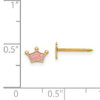 14K Gold Pink Crown Button Earrings with Epoxy Fill  Elegant and Feminine Design