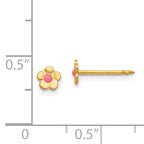 14K Gold Pink Epoxy Flower Button Earrings Elegant & Petite Design