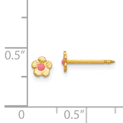 14K Gold Pink Epoxy Flower Button Earrings Elegant & Petite Design