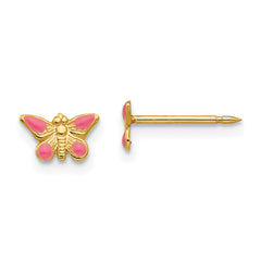 Inverness 14k Epoxy Fill Pink Butterfly Earrings