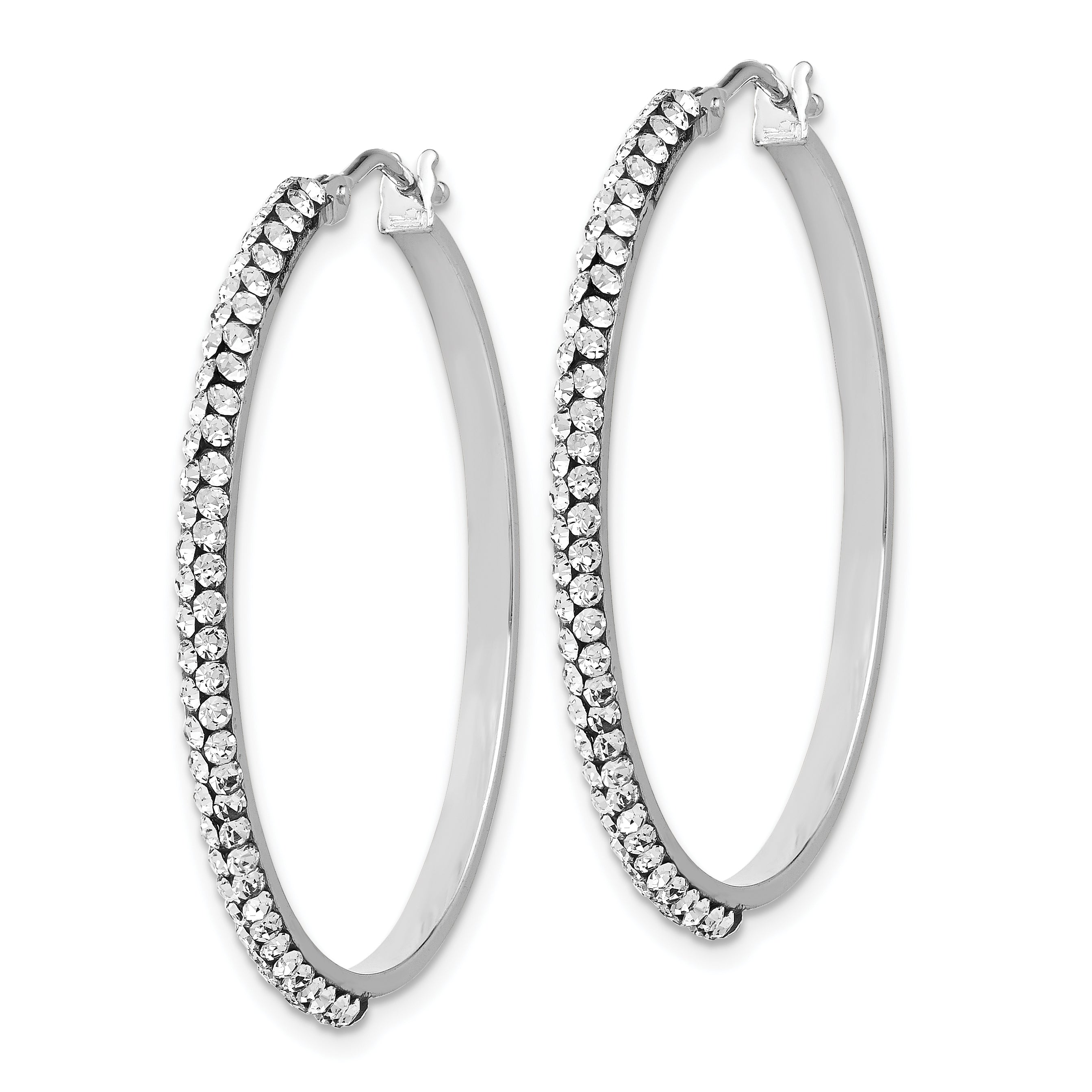 14K White Gold Swarovski Crystal Hoop Earrings with Polished Rhodium Finish