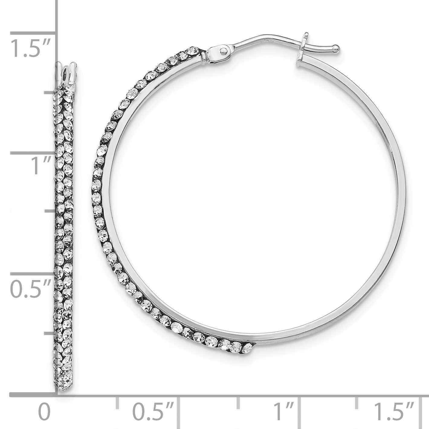 14K White Gold Crystal Hoop Earrings with Polished Rhodium Finish