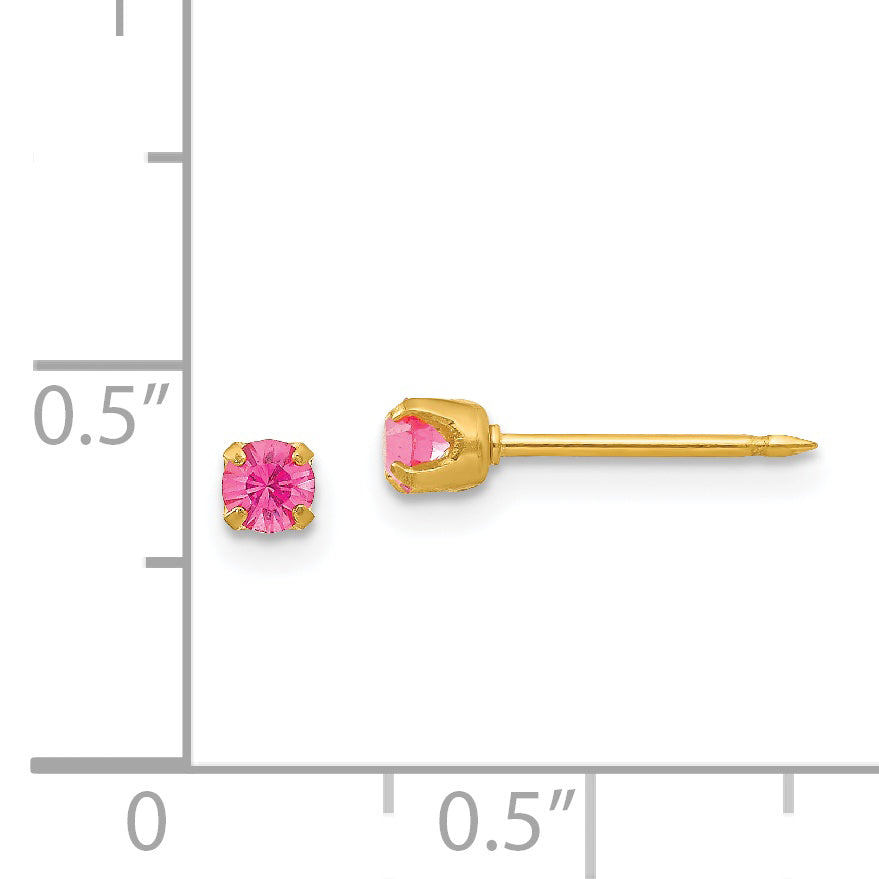 24K Gold Plated October Pink Crystal Birthstone Stud Earrings for Women