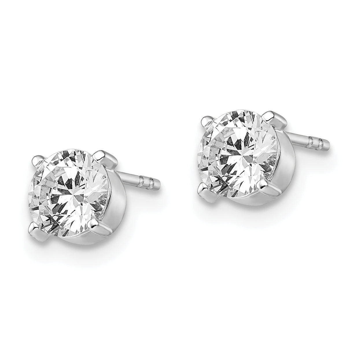 14K White Gold CZ Stud Earrings 6mm Polished Rhodium Finish