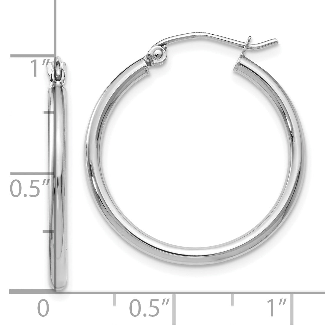 14K White Gold Polished Hoop Earrings 25mm Hollow Design by Sophia Jewelers