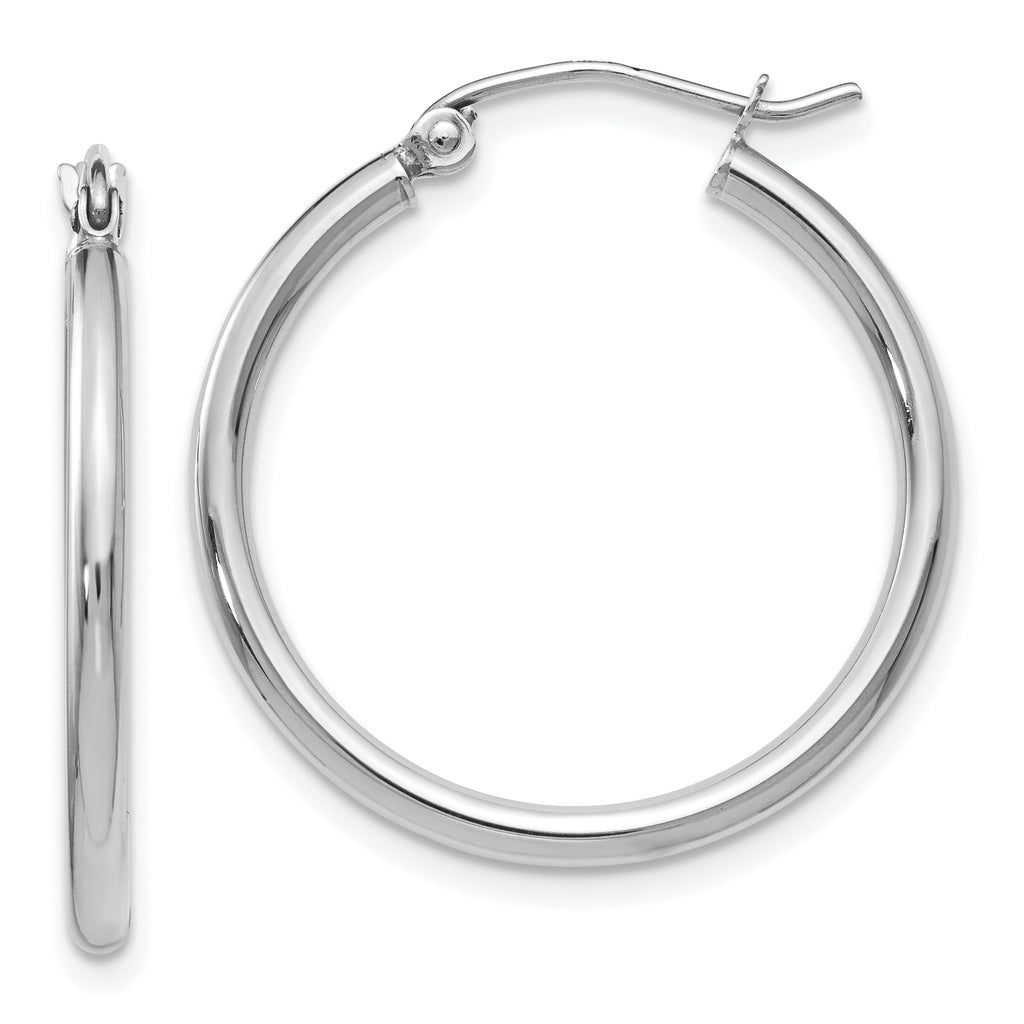 14K White Gold 2x25mm Polished Hoop Earrings