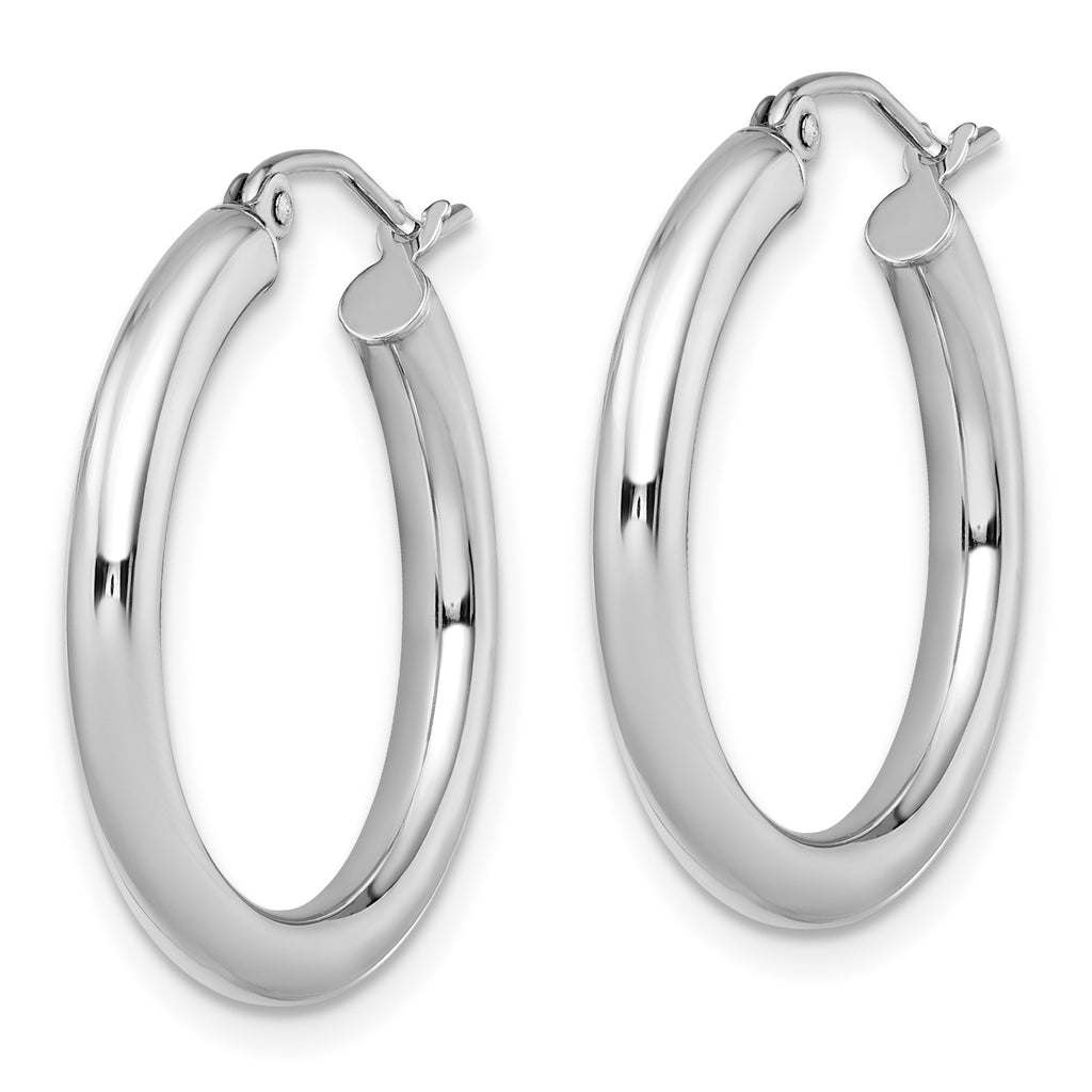 14K White Gold Polished Hoop Earrings with Rhodium, Elegant Hollow Design