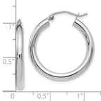 14K White Gold Polished Hoop Earrings with Rhodium, Elegant Hollow Design