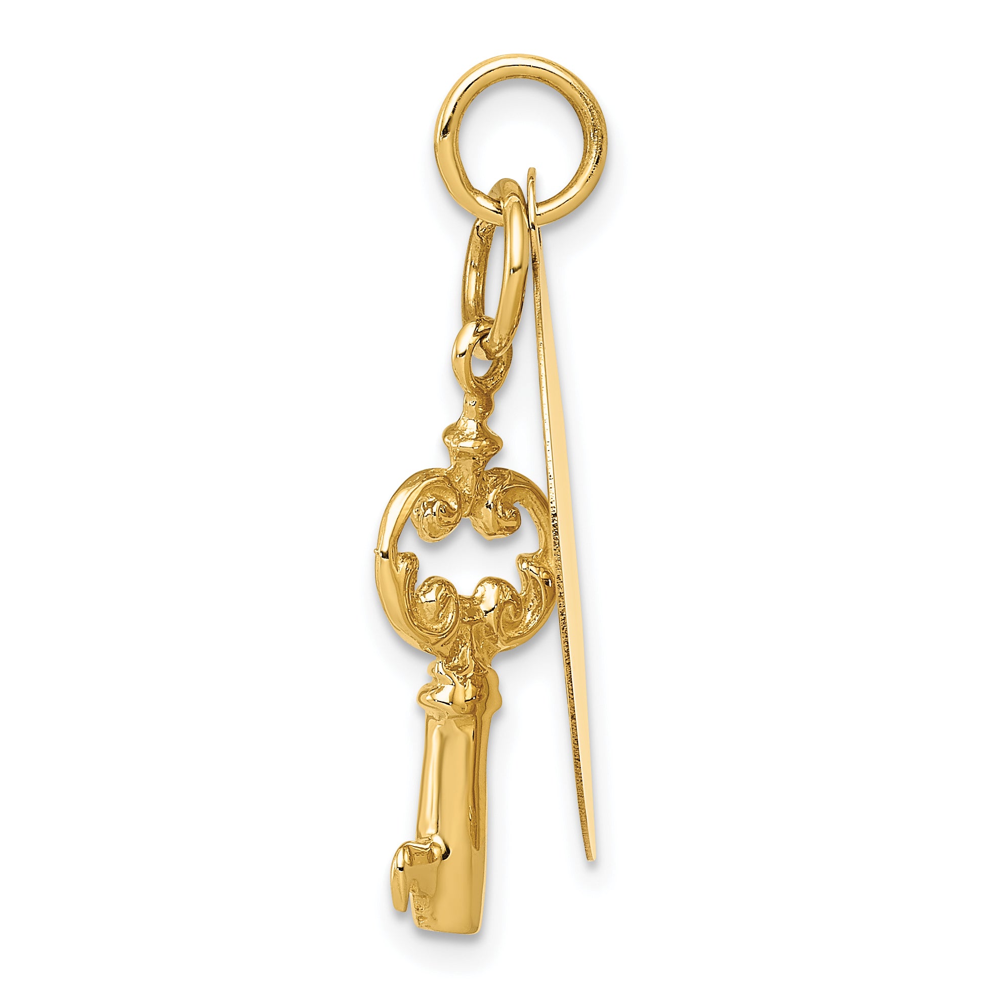 14K Gold Engravable Key and Disc Charm with Polished Finish Secondary image