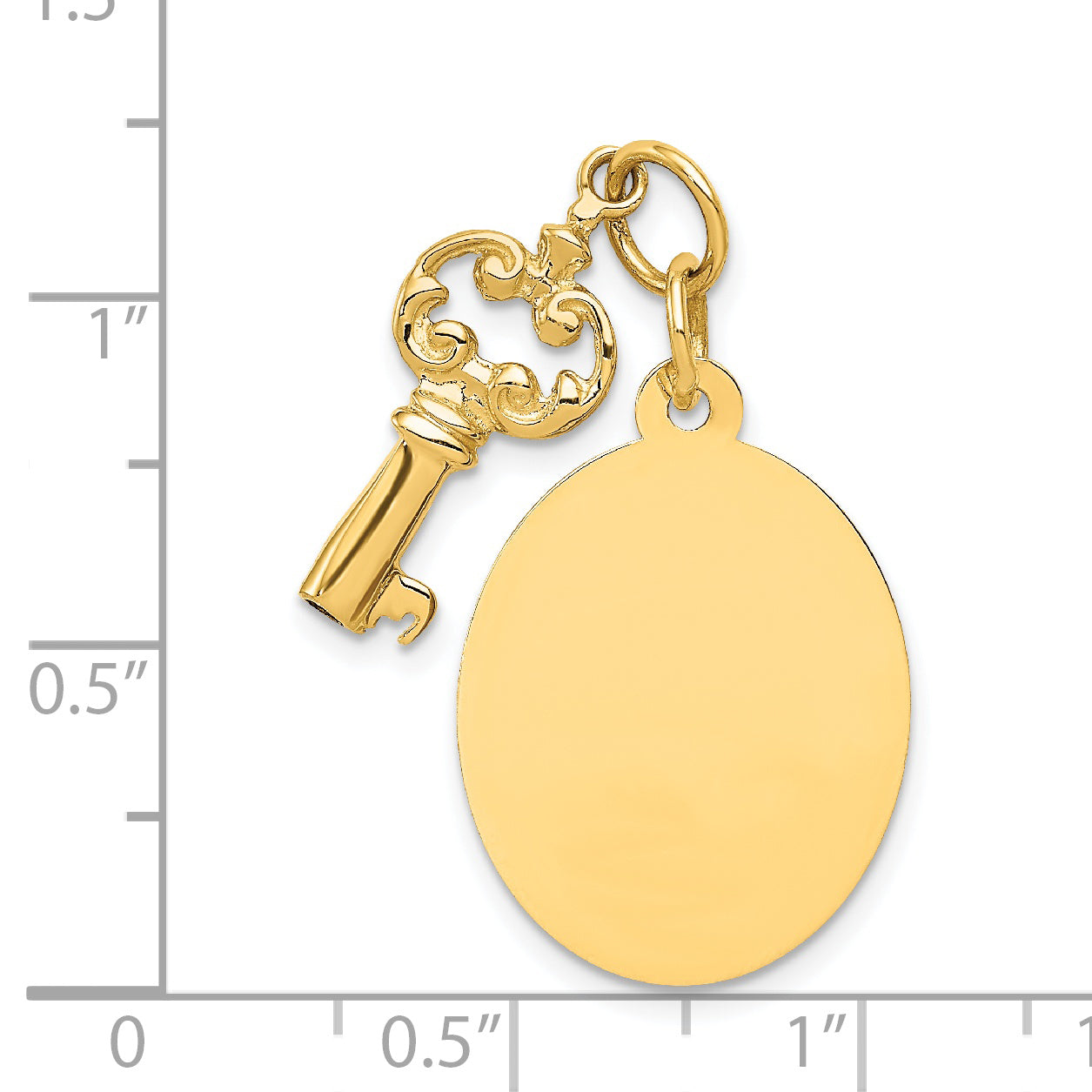 14K Polished Engraveable Disc and Key Charm