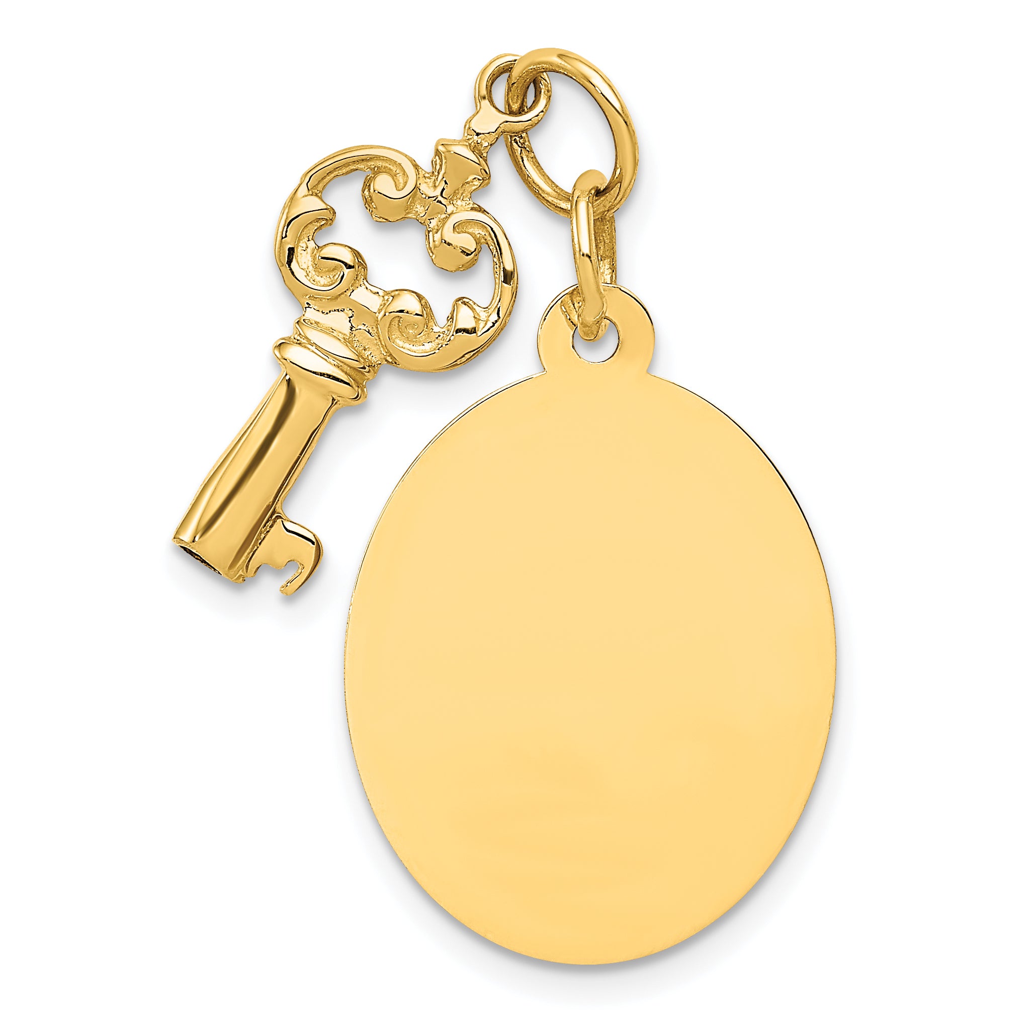 14K Polished Engraveable Disc and Key Charm Main image