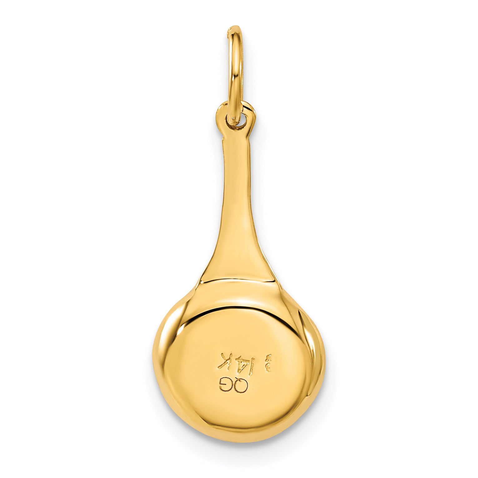 14K Gold 3D Frying Pan Charm with Enameled Egg  Polished Finish