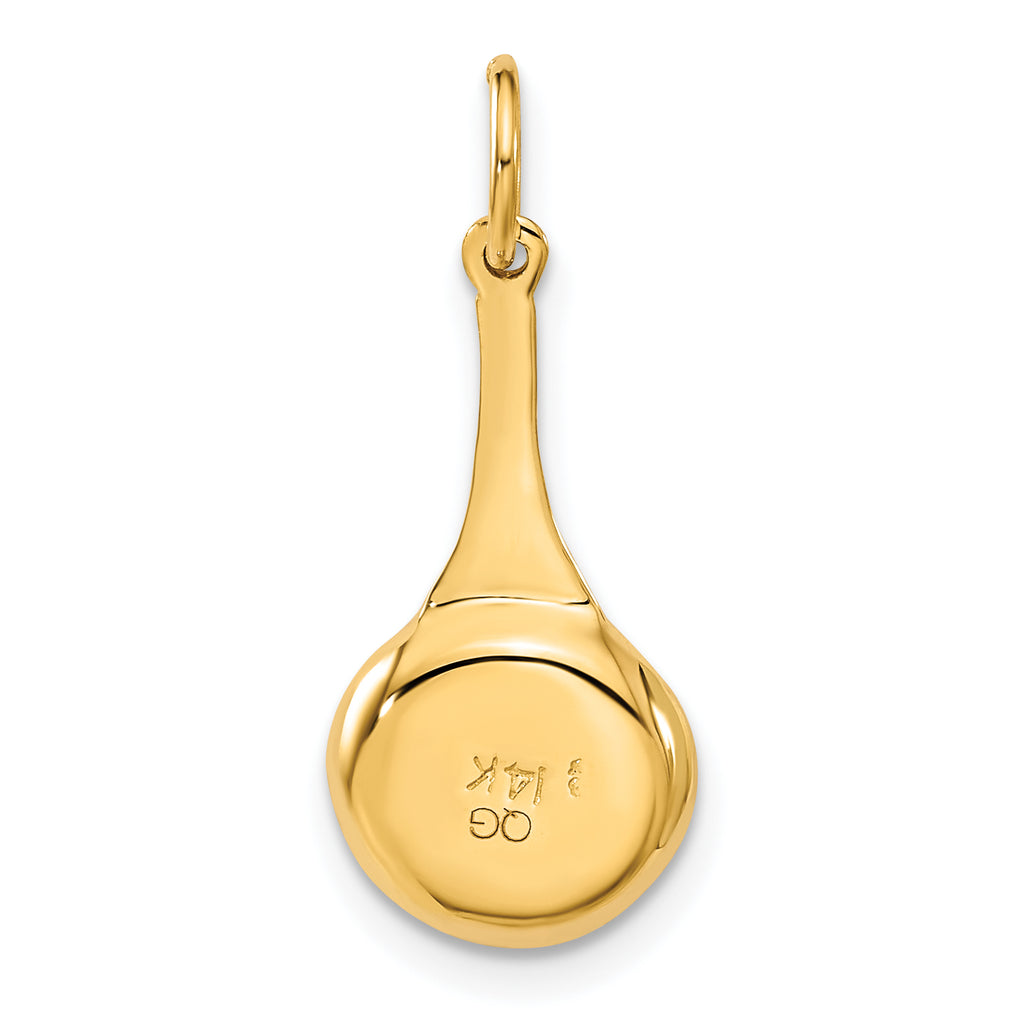 14K Gold 3D Frying Pan Charm with Enameled Egg  Polished Finish