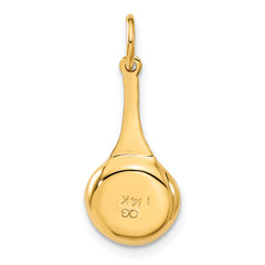 14K Gold 3D Frying Pan Charm with Enameled Egg  Polished Finish