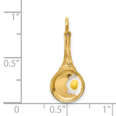 14K Gold 3D Frying Pan Charm with Enameled Egg  Polished Finish