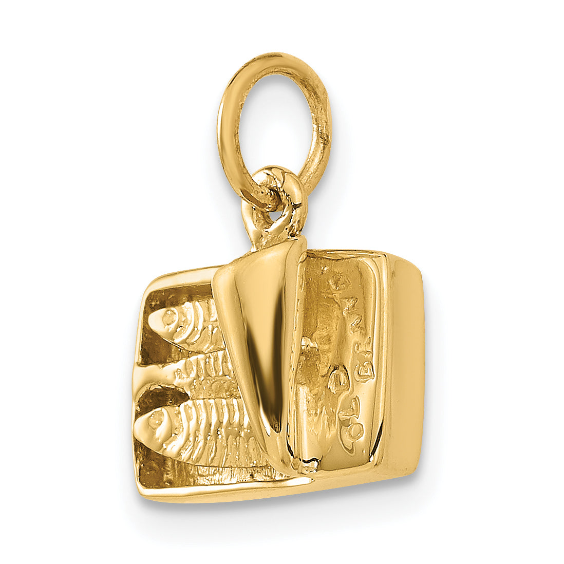 14K Gold 3D Sardine Can Charm with Moveable Lid and Polished Finish