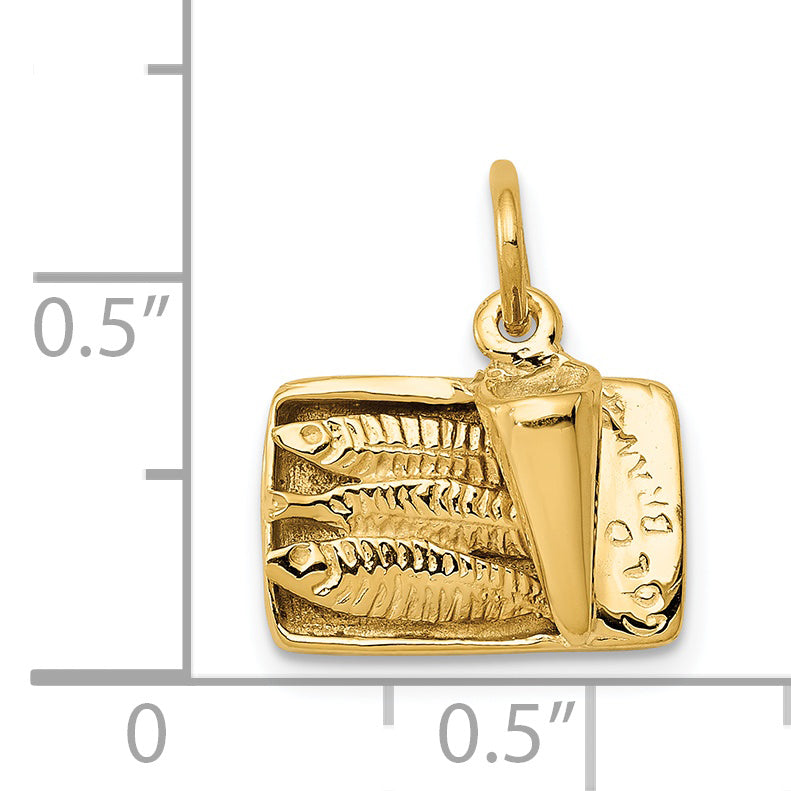 14K Gold 3D Sardine Can Charm with Moveable Lid and Polished Finish