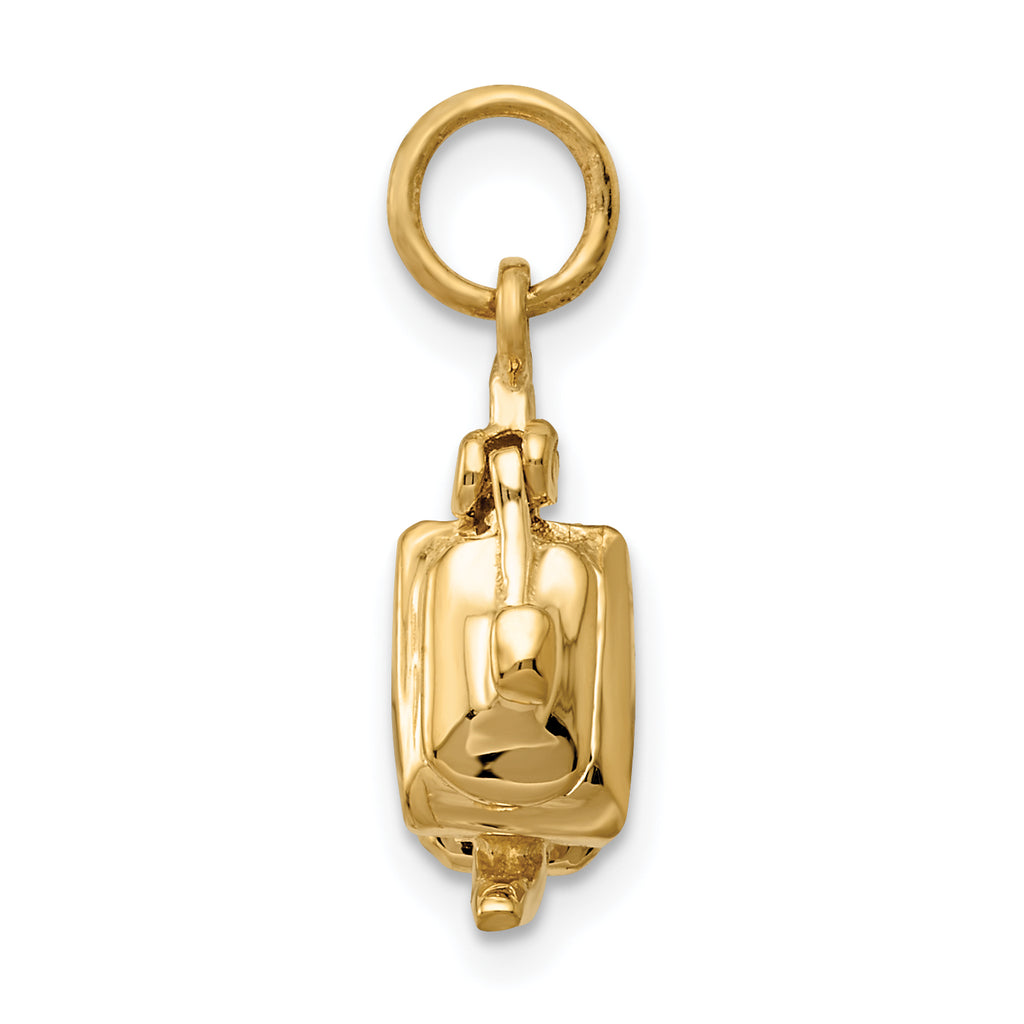 14K Gold 3D Tea Pot Charm with Opening Lid Polished Finish