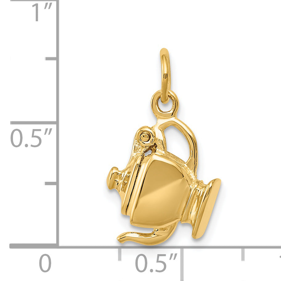 14K Gold 3D Tea Pot Charm with Opening Lid Polished Finish