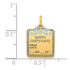 14k Enameled Blue Engravable Birth Certificate Charm