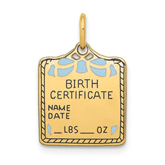 14K Enameled Blue Engravable Birth Certificate Charm