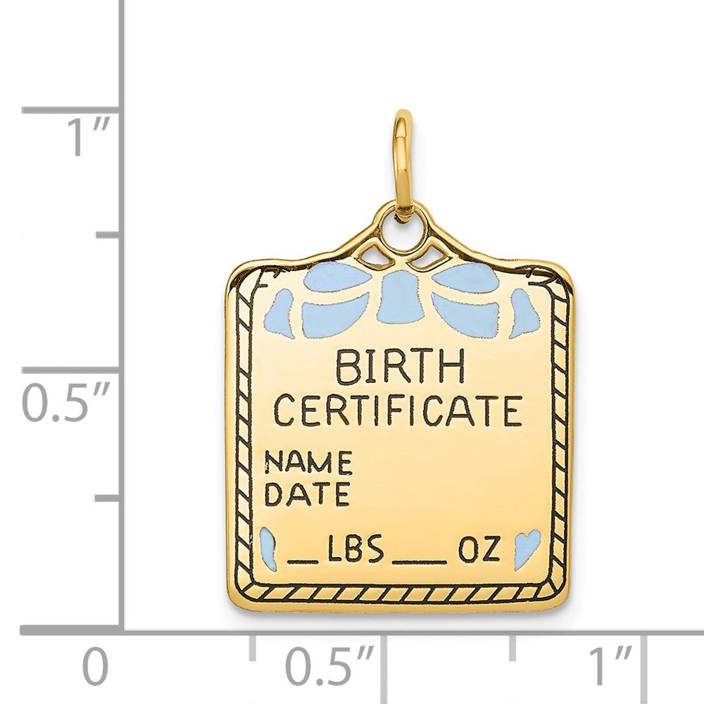 14k Enameled Blue Engravable Birth Certificate Charm