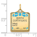14k Enameled Blue Engravable Birth Certificate Charm