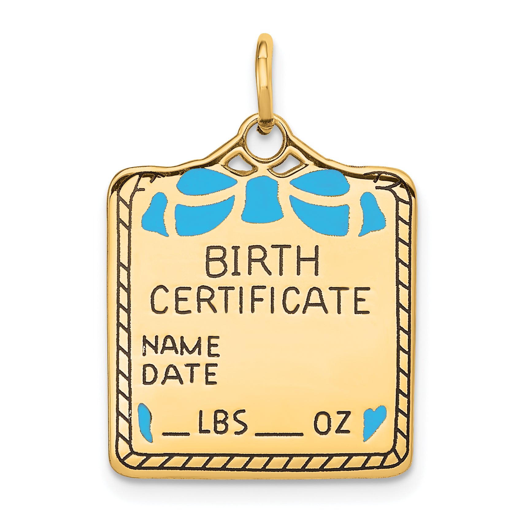 14k Enameled Blue Engravable Birth Certificate Charm Main image