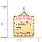 14k Enameled Pink Engravable Birth Certificate Charm