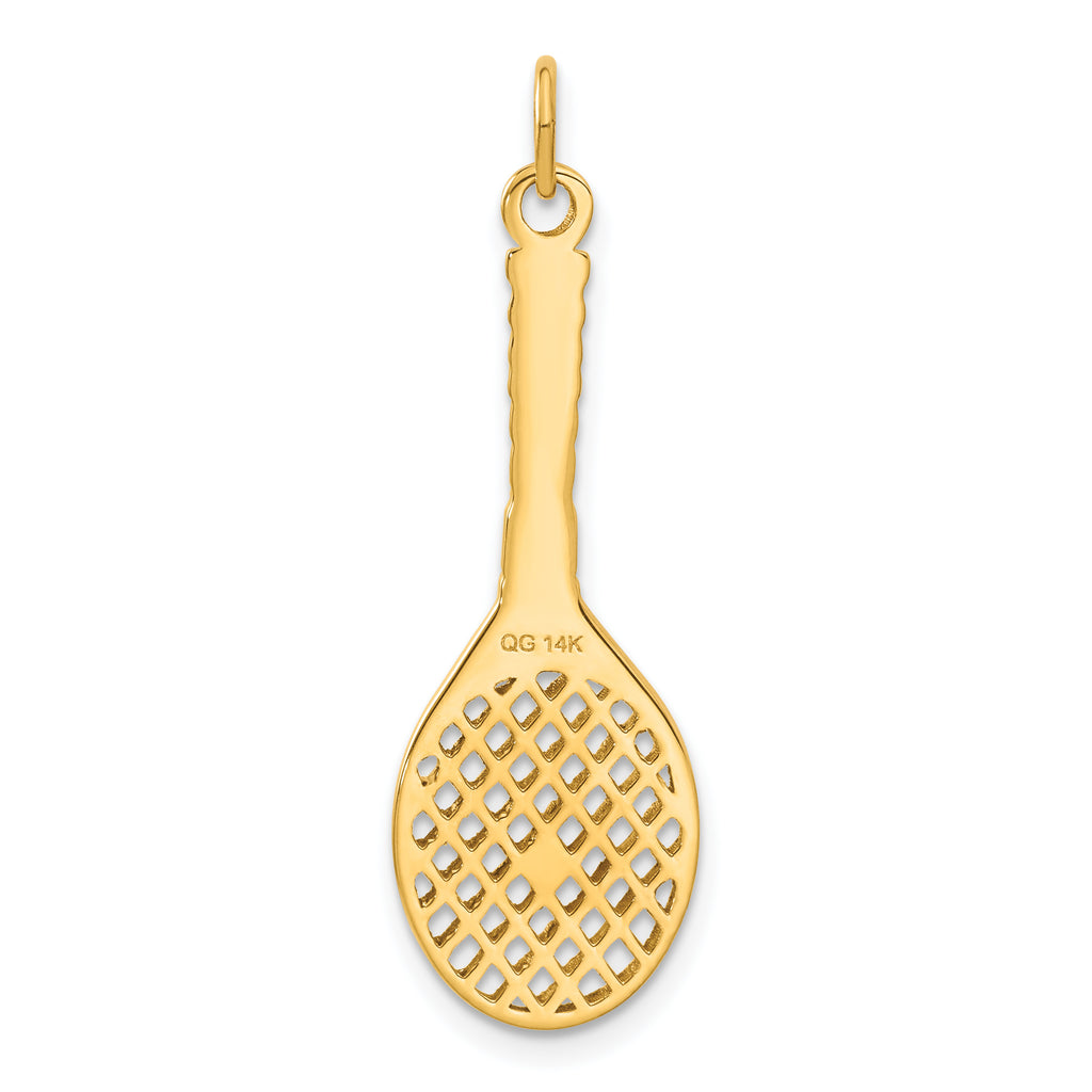14K Gold Tennis Racquet Charm with Freshwater Cultured Pearl, Polished Finish