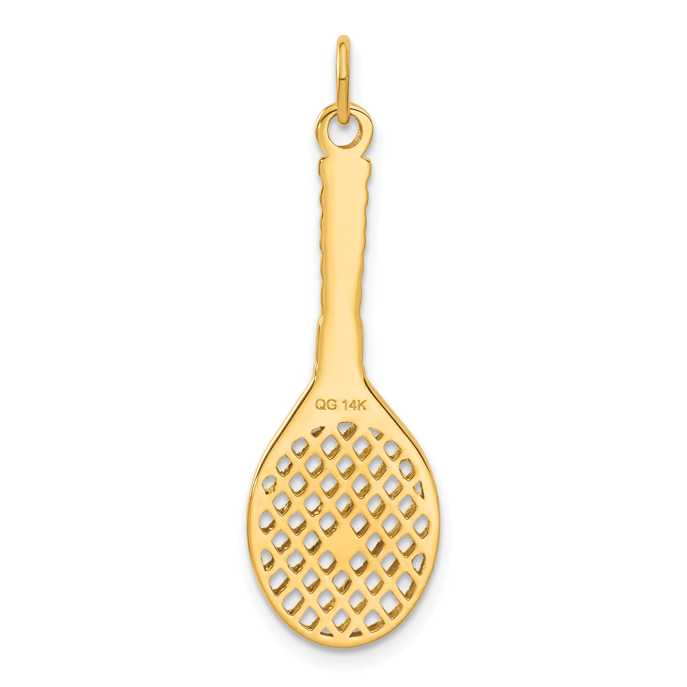 14K Gold Tennis Racquet Charm with Freshwater Cultured Pearl, Polished Finish