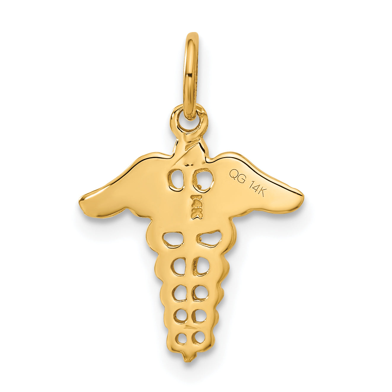 14K Gold Caduceus Charm with Polished Finish  Elegant, Themed Design