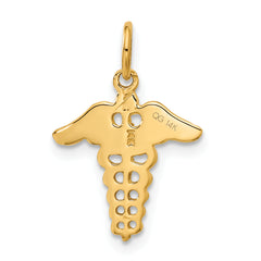 14K Gold Caduceus Charm with Polished Finish  Elegant, Themed Design