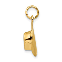 14K Yellow Gold Hat Charm Pendant Elegant Themed Design 21mm