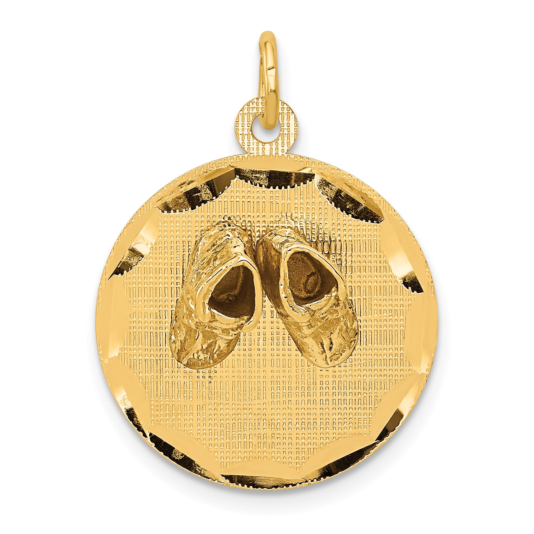 14k Small Solid Engravable Baby Shoes on Disc Charm Main image