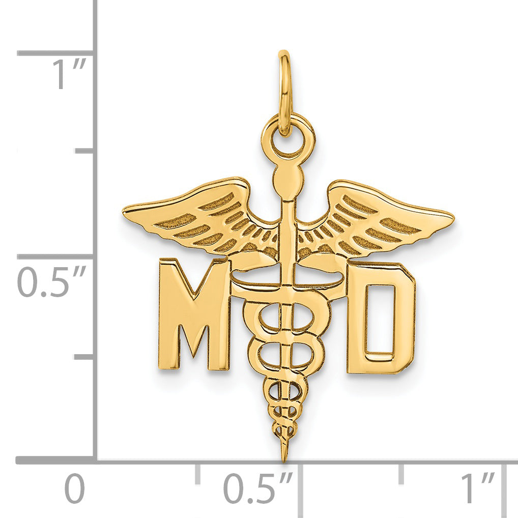 14K Gold Polished M.D. Caduceus Charm Pendant Elegant Design