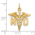 14K Gold Polished M.D. Caduceus Charm Pendant Elegant Design