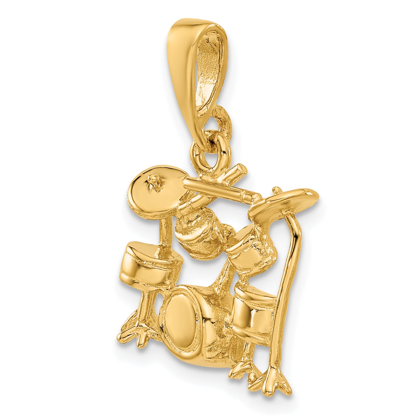 14K Gold 3D Drum Set Charm with Polished Finish for Men